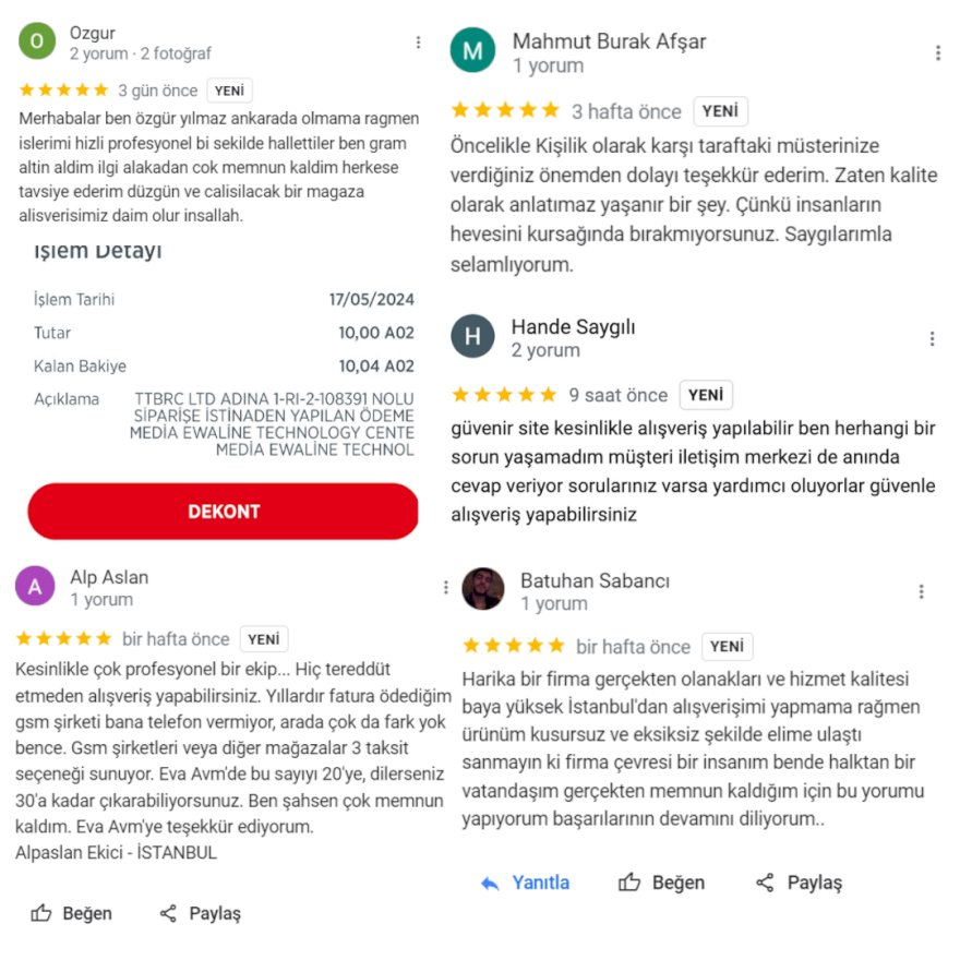 EVA AVM  Google hesabı yorumlarımızdan bu hafta en  çok beğendiklerimiz !!!