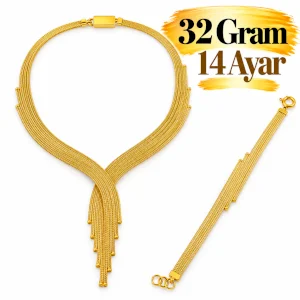14 Ayar Kalze Zincirli  Altın İkili Takı Seti | Gram aralığı: 31,90 - 32,10 g