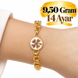14 Ayar Altın Yonca Desenli Bileklik | Gram aralığı: 9,10 - 9,50 g