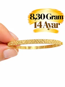 14 Ayar Ağaç kabuğu  Kelepçe Bilezik | Gram aralığı: 8- 8,30 g