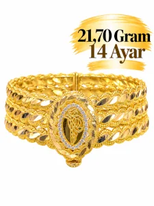 14 Ayar 3'lü Burmalı Tuğralı Altın Kelepçe Bilezik | Gram aralığı: 21,5- 21,70 g