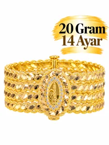 14 Ayar 5'li Burmalı Tuğralı Altın Kelepçe Bilezik | Gram aralığı: 19,80- 20 g